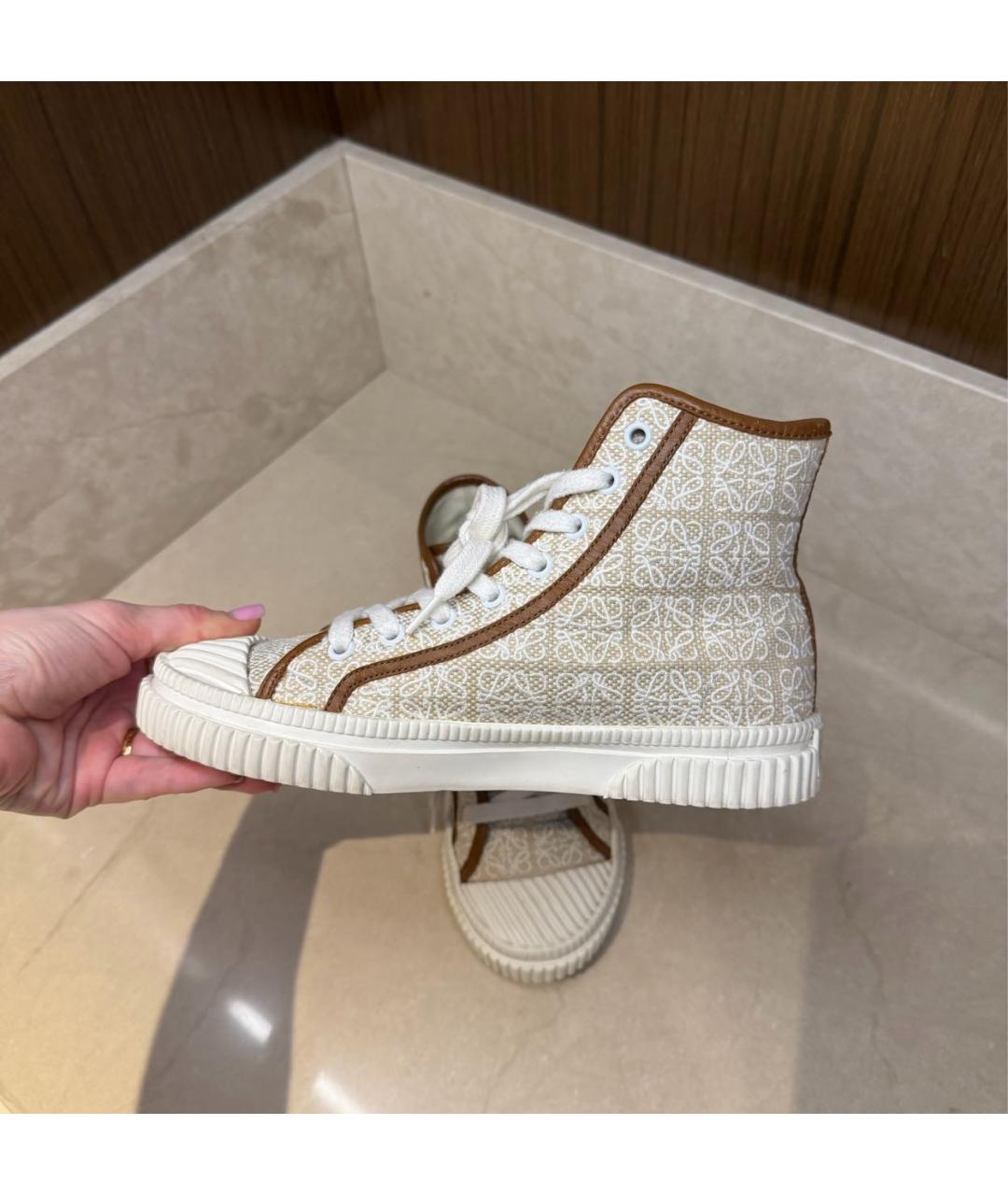 LOEWE Бежевые текстильные кеды, фото 4