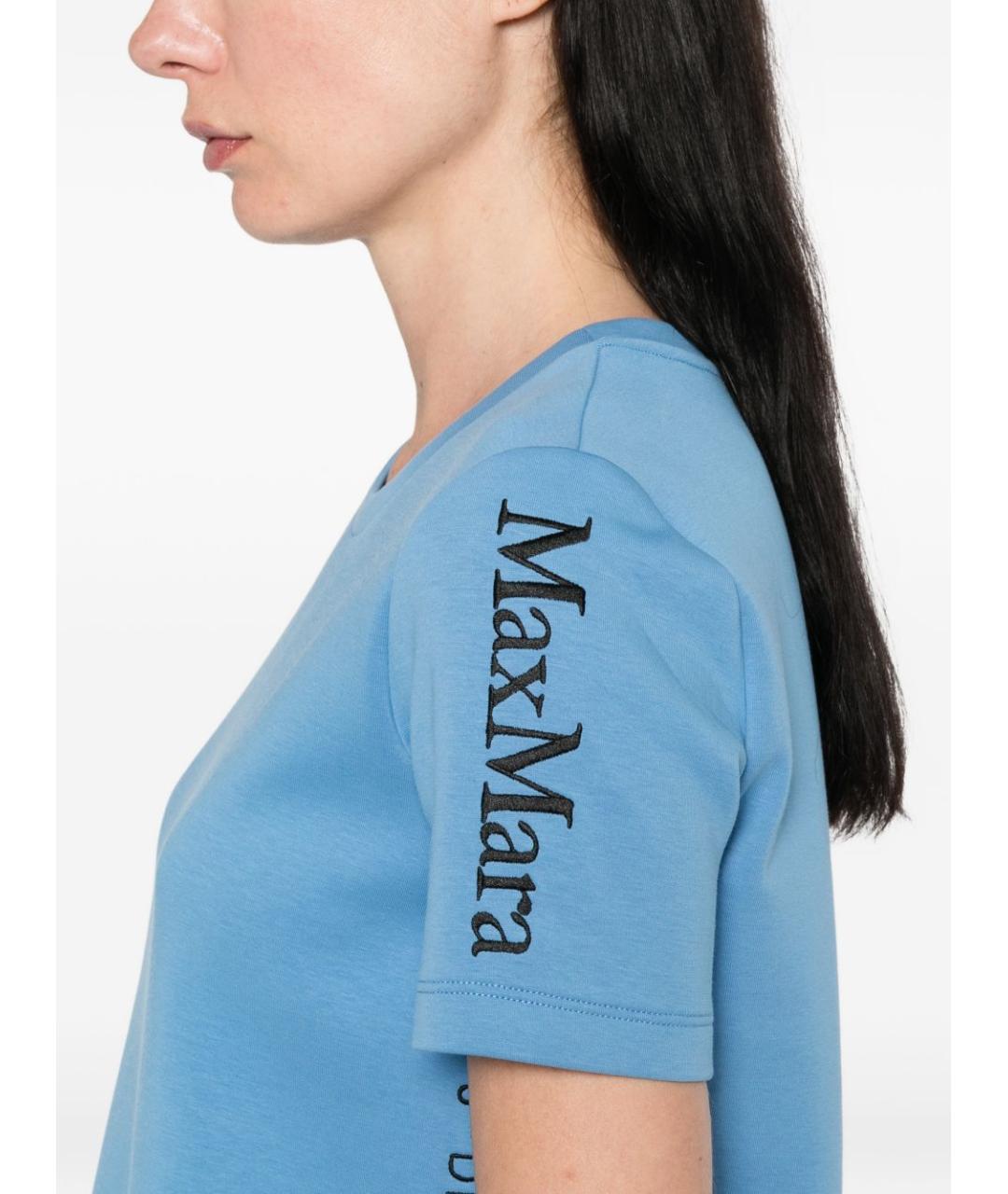 'S MAX MARA Голубая хлопковая футболка, фото 3