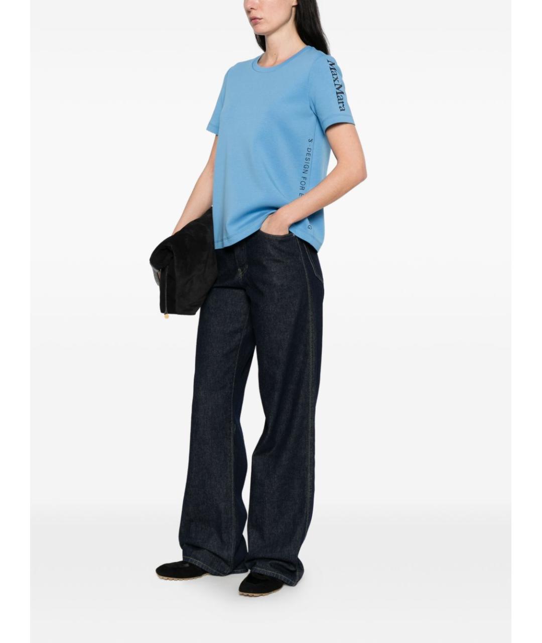 'S MAX MARA Голубая хлопковая футболка, фото 4