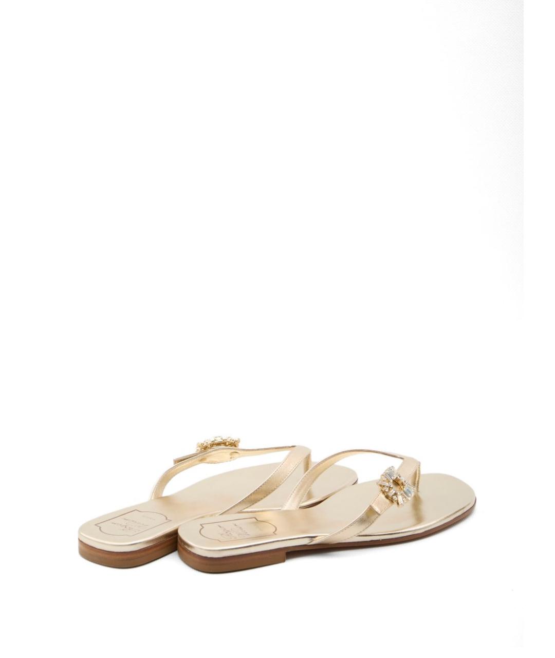 ROGER VIVIER Золотые кожаные шлепанцы, фото 4