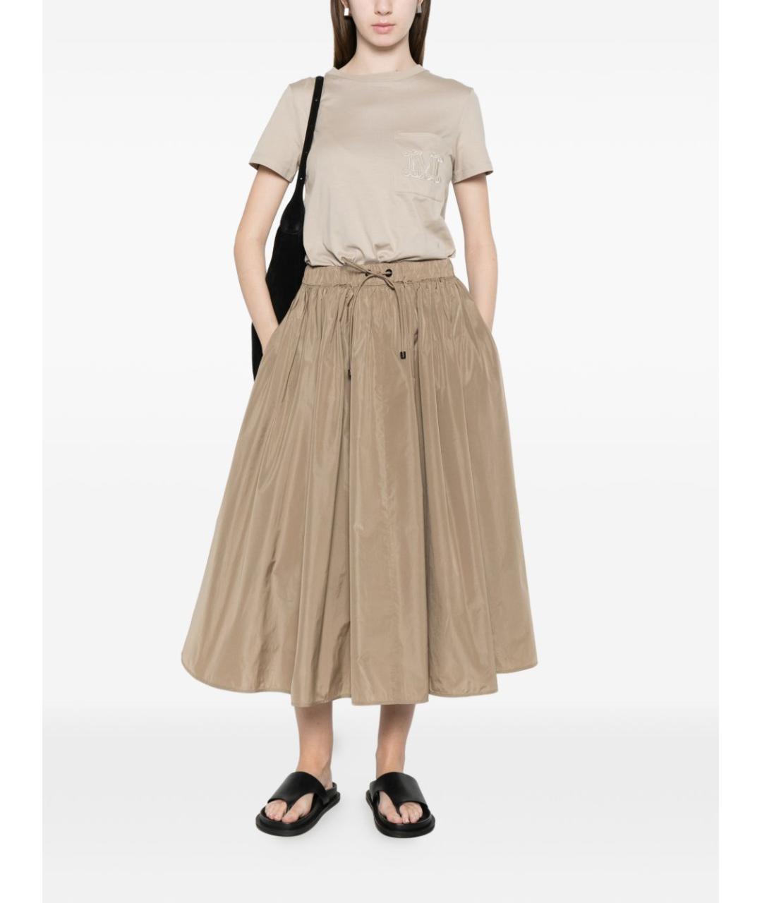 MAX MARA Хаки полиэстеровая юбка миди, фото 3