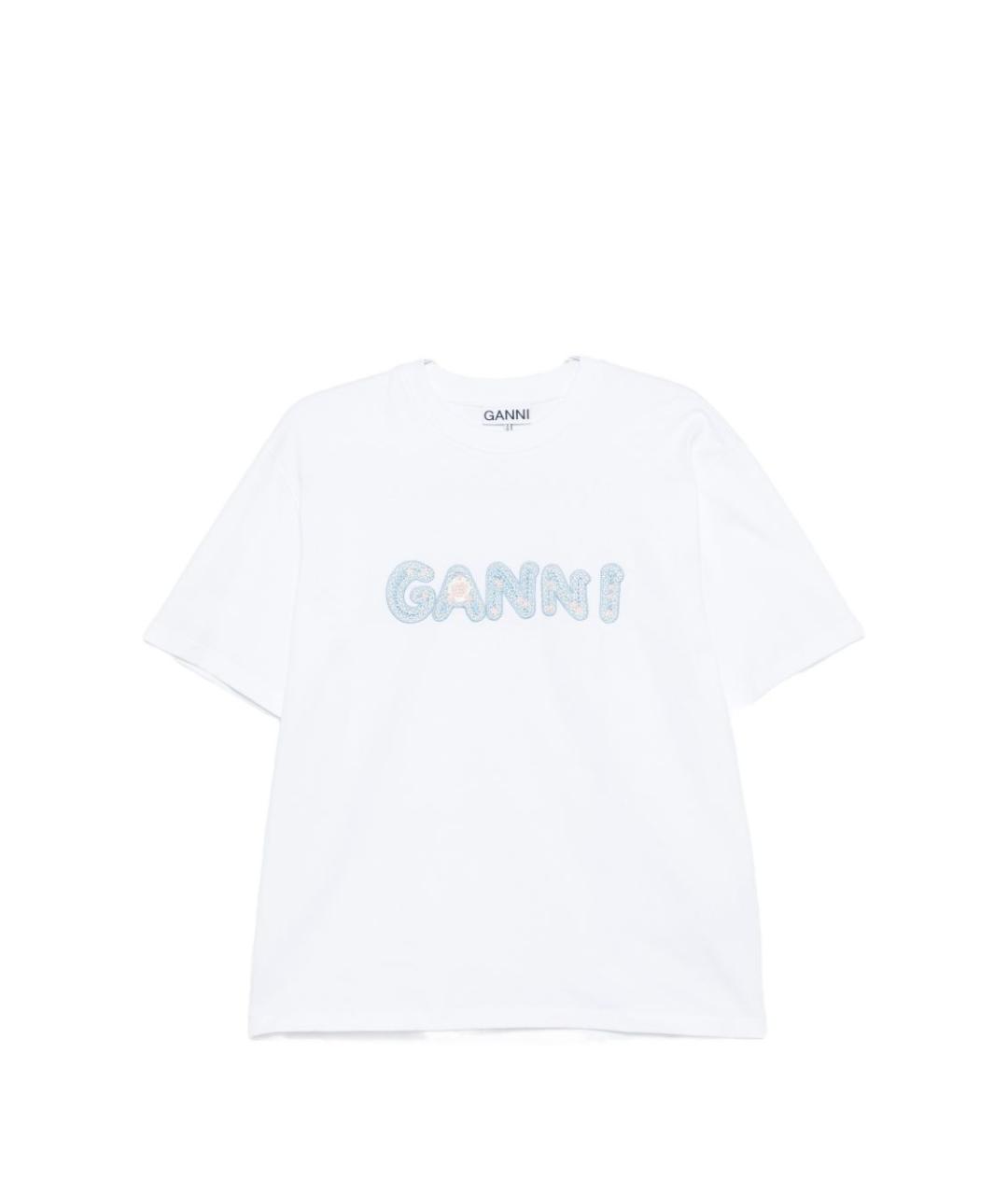 GANNI Белая хлопковая футболка, фото 1