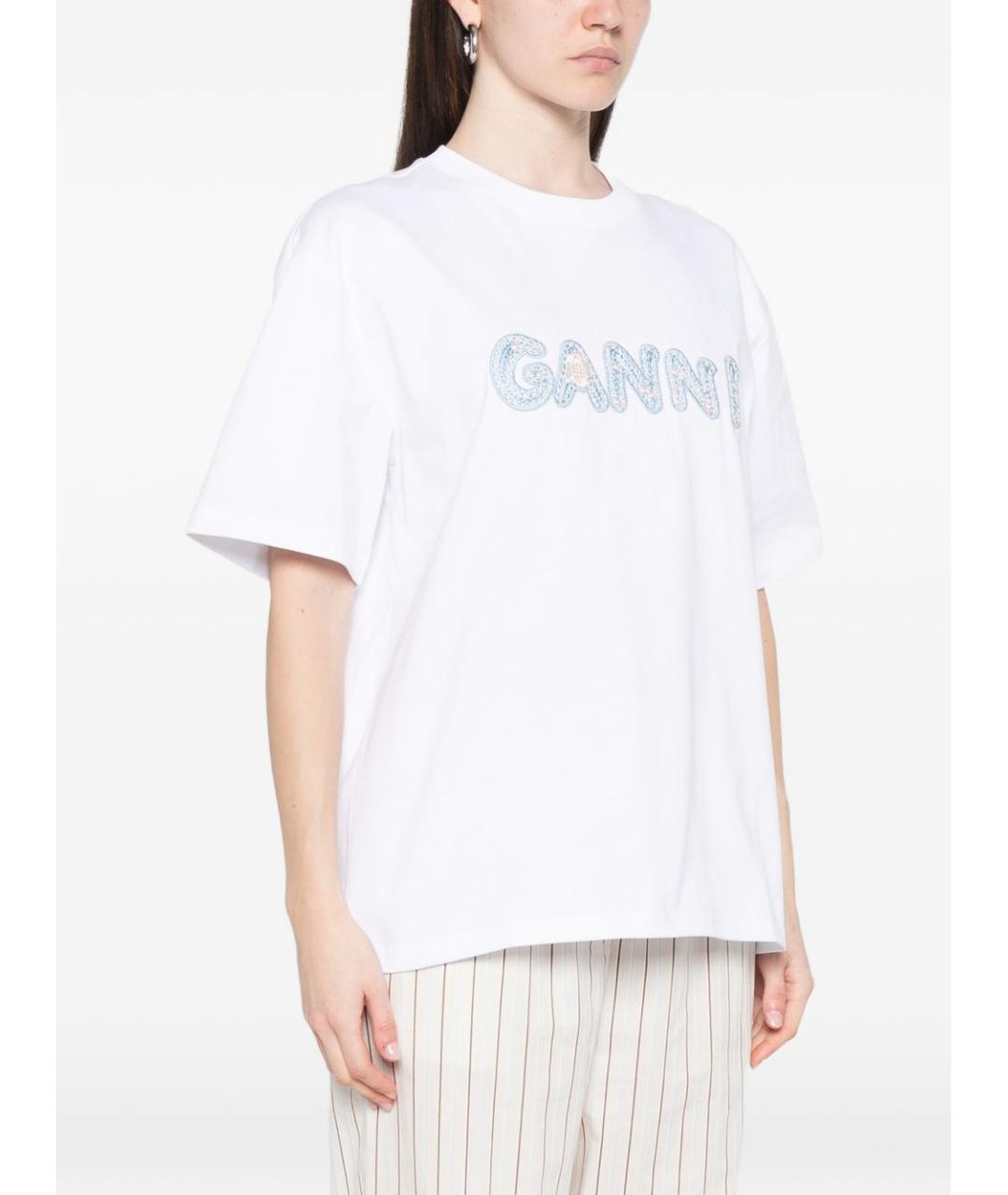 GANNI Белая хлопковая футболка, фото 3