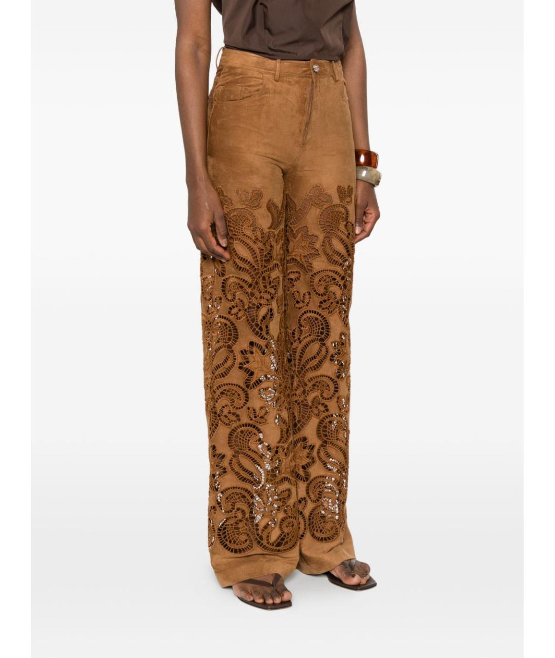 ERMANNO FIRENZE Коричневые хлопковые прямые брюки, фото 3