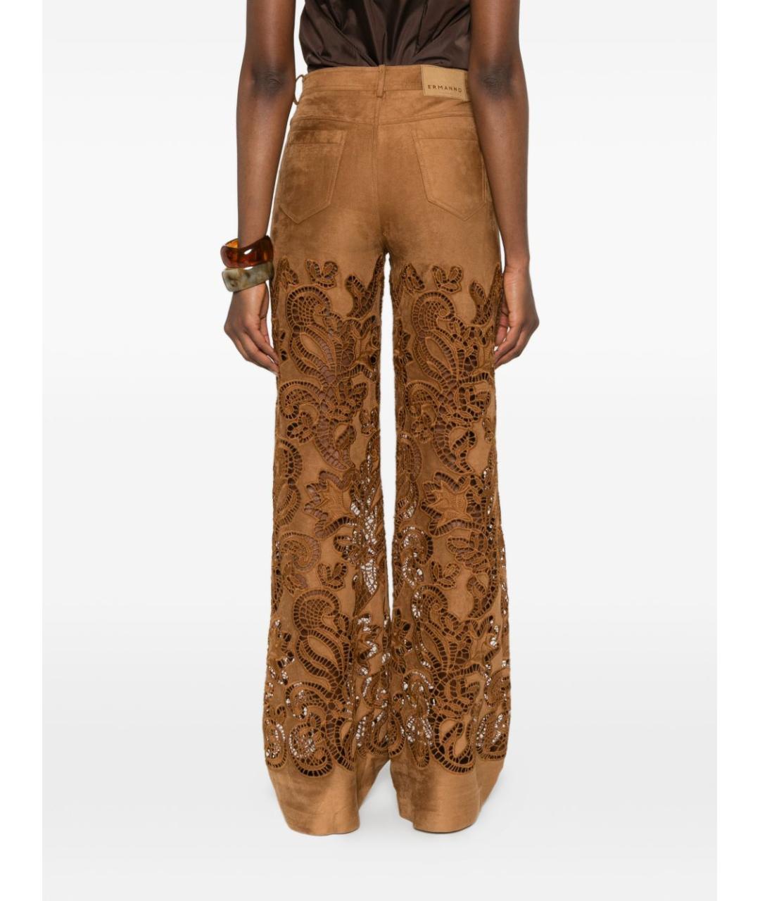 ERMANNO FIRENZE Коричневые хлопковые прямые брюки, фото 5