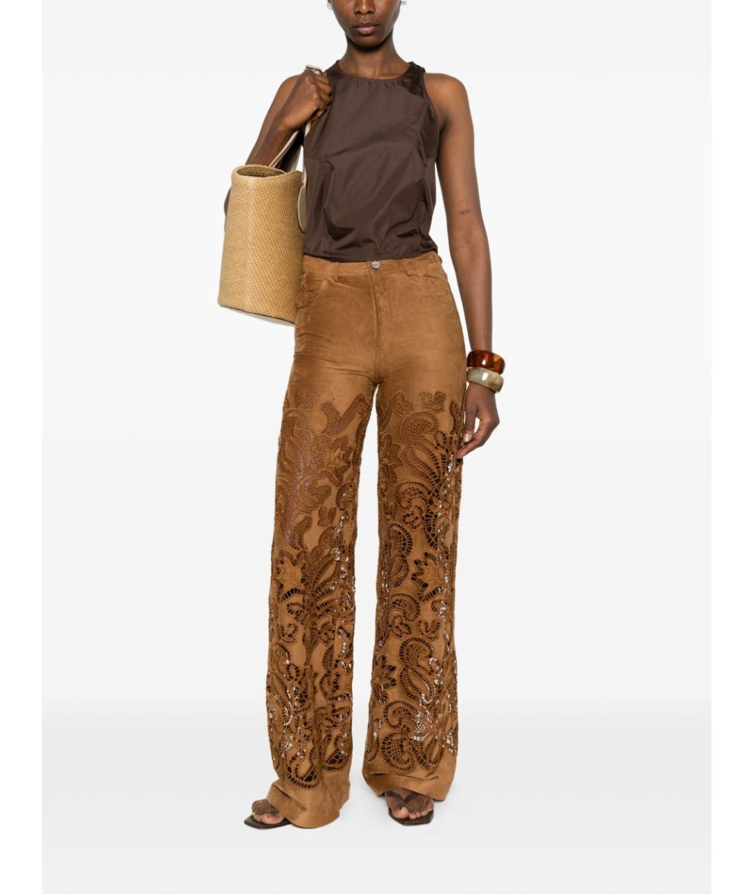 ERMANNO FIRENZE Коричневые хлопковые прямые брюки, фото 4