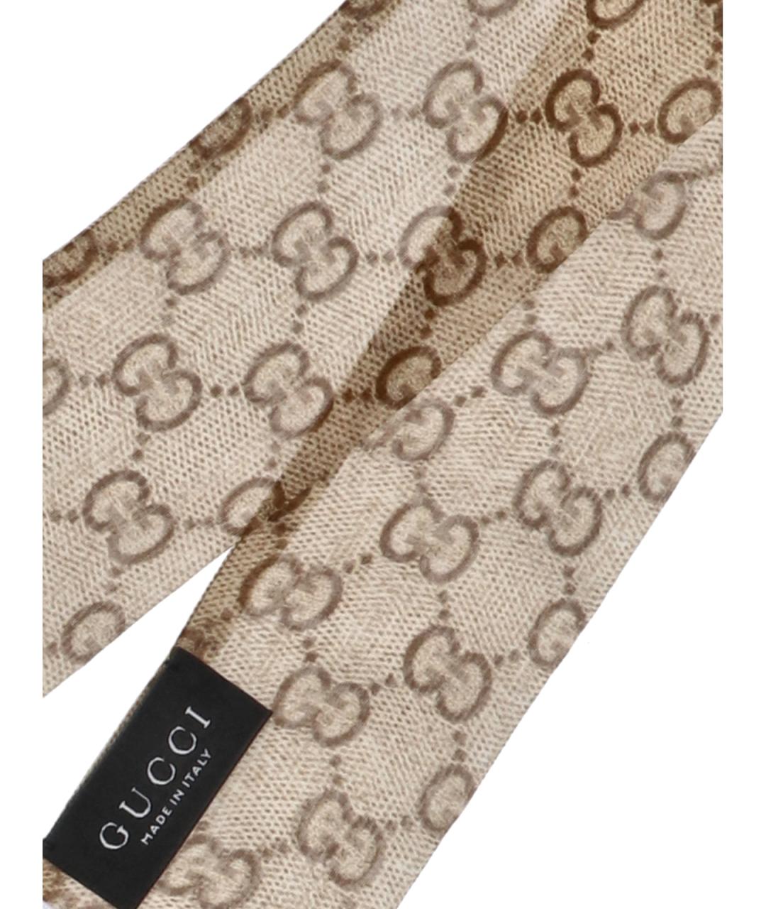 GUCCI Бежевый шелковый шарф, фото 3