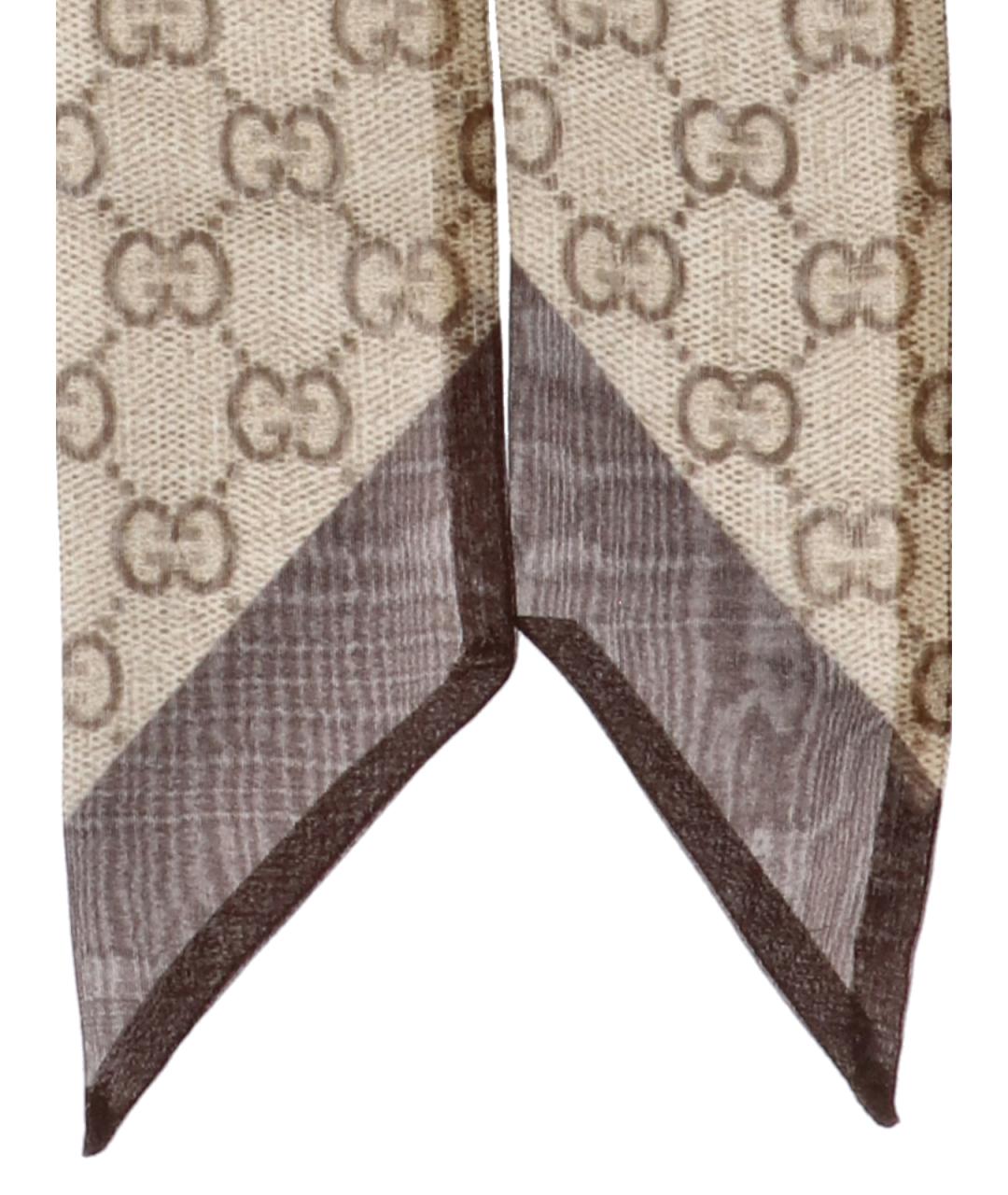 GUCCI Бежевый шелковый шарф, фото 2