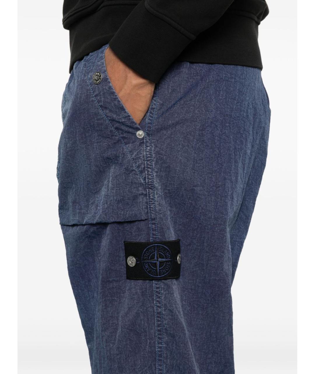 STONE ISLAND Синие полиамидовые повседневные брюки, фото 4