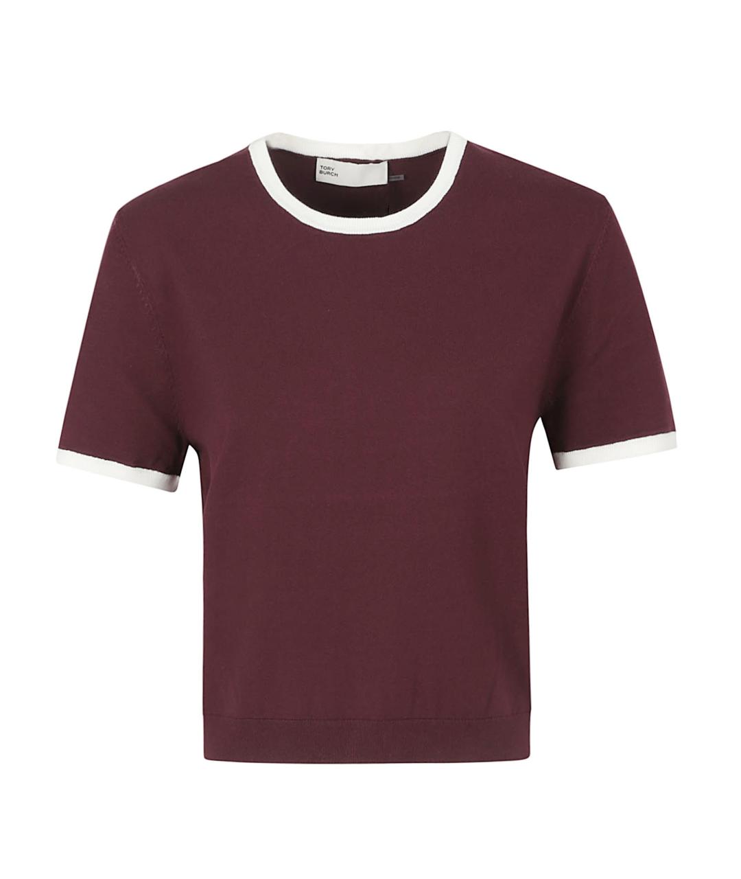 TORY BURCH Бордовая вискозная футболка, фото 1