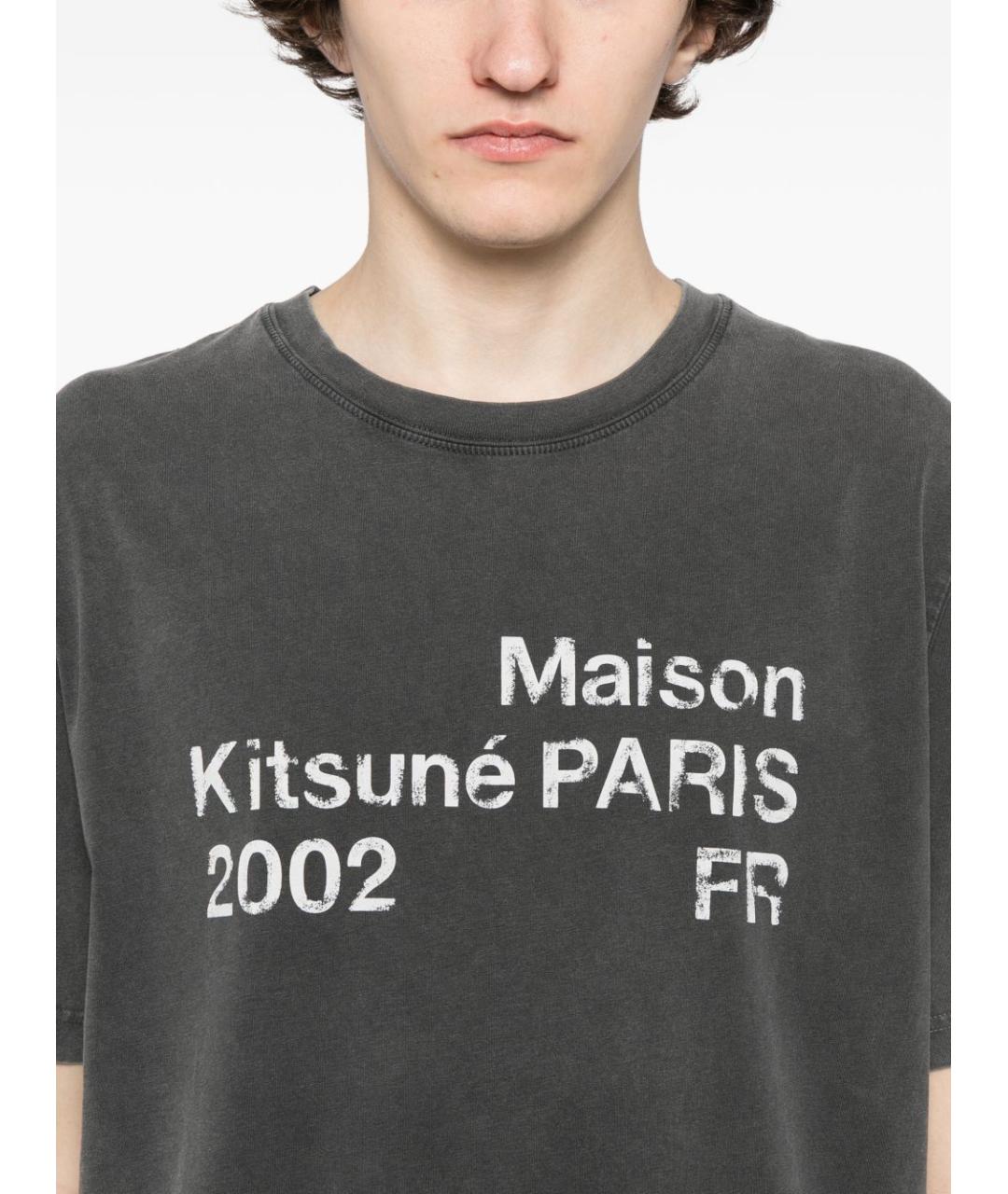 MAISON KITSUNE Черная хлопковая футболка, фото 2