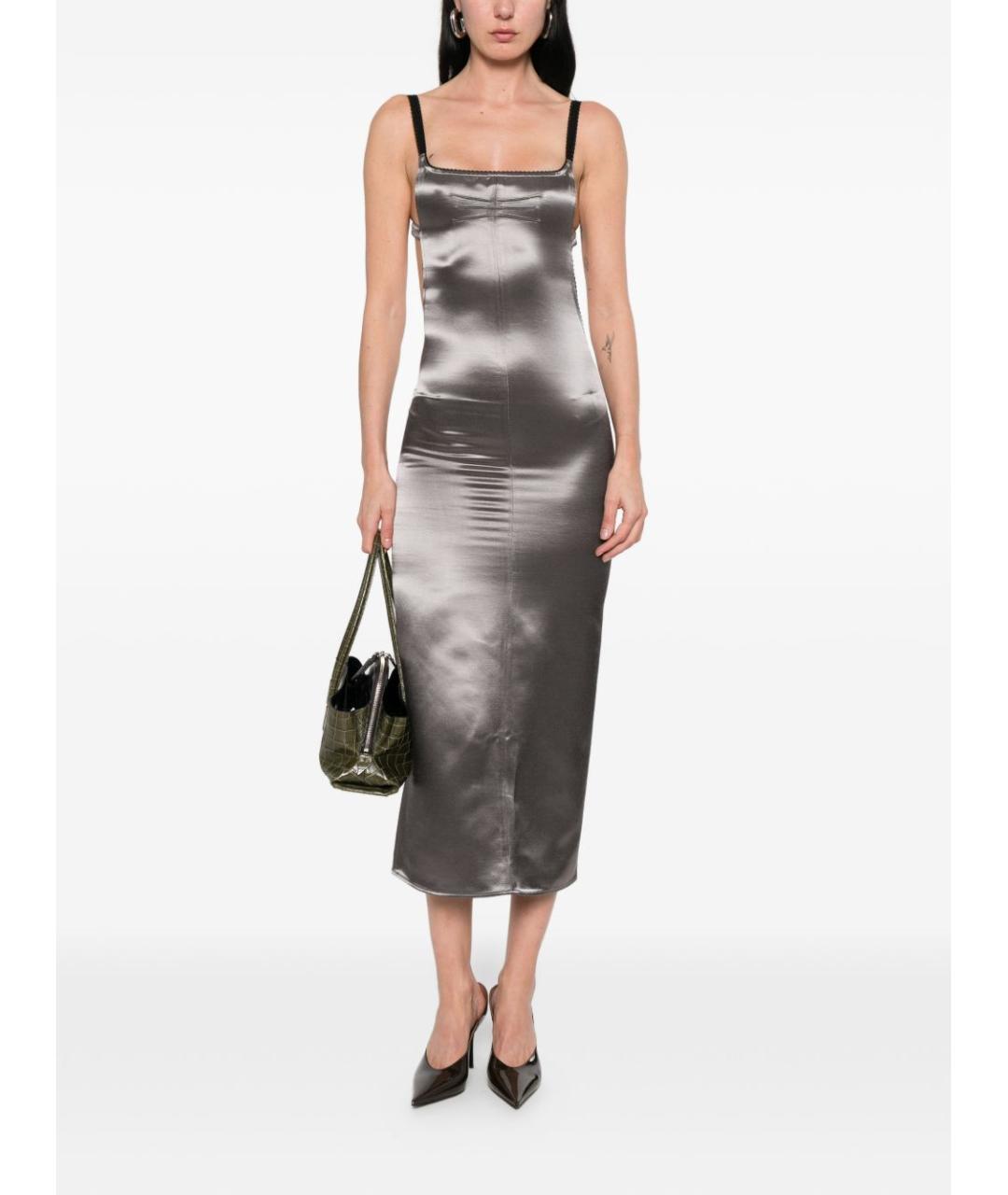 THE ATTICO Серое вискозное коктейльное платье, фото 3