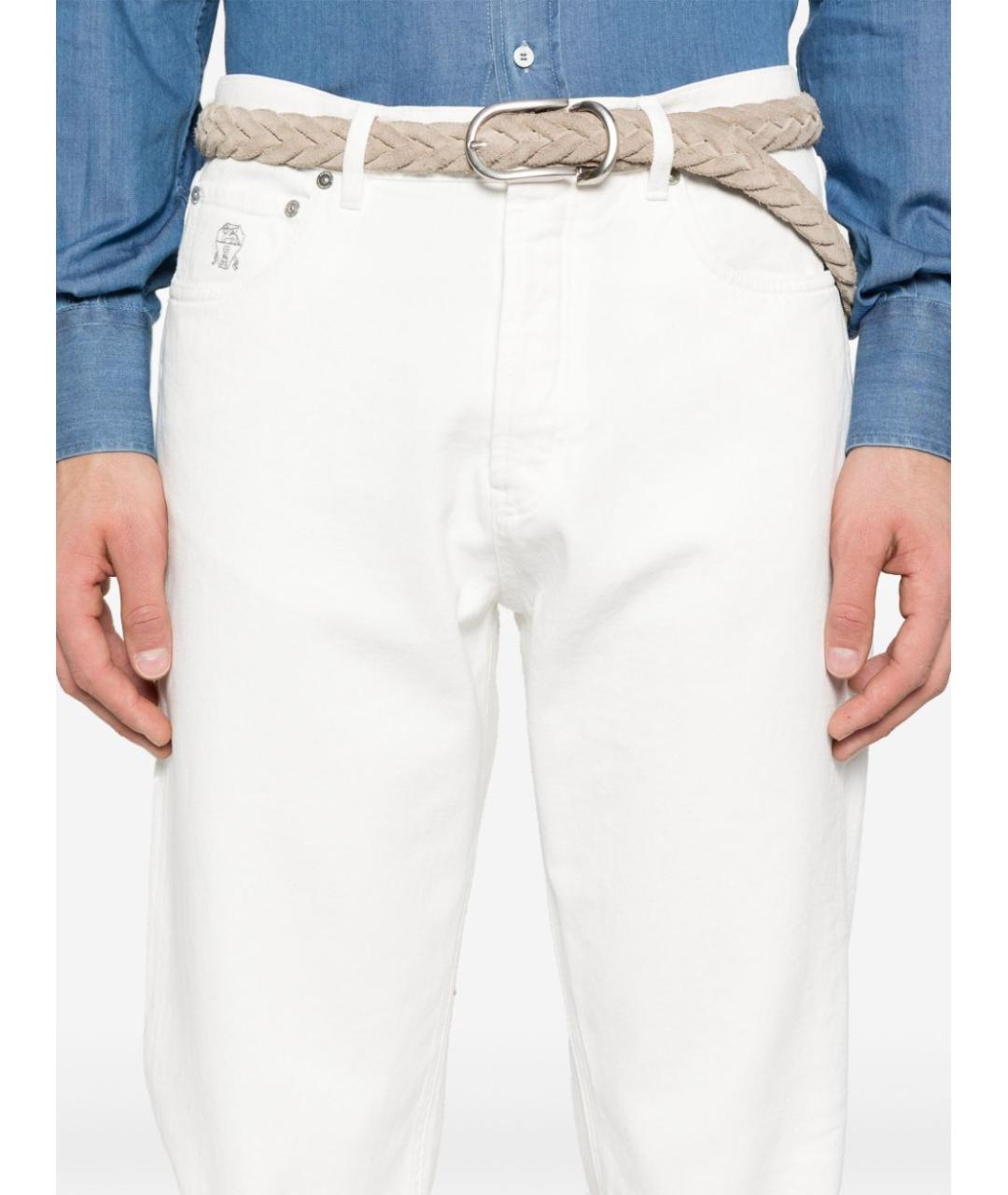 BRUNELLO CUCINELLI Белые хлопковые прямые джинсы, фото 4