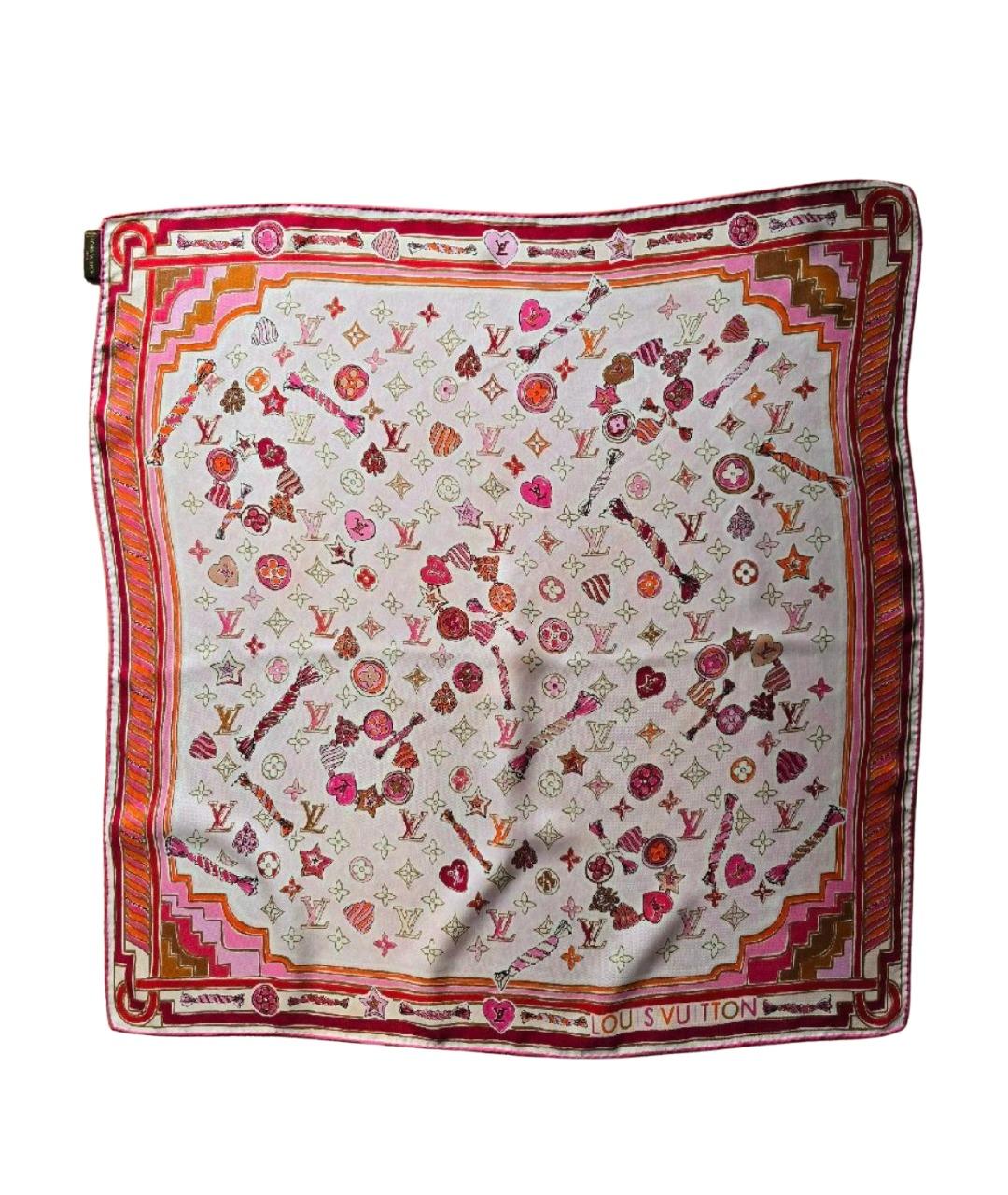 LOUIS VUITTON Розовый шелковый шарф, фото 1