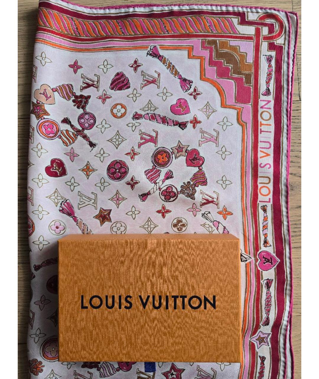 LOUIS VUITTON Розовый шелковый шарф, фото 2