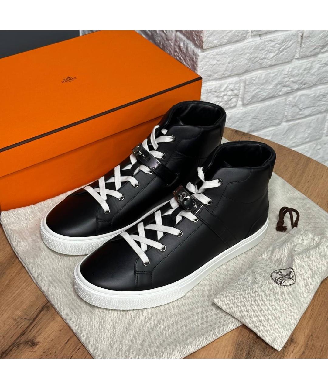 HERMES Черные кожаные высокие кроссовки / кеды, фото 2
