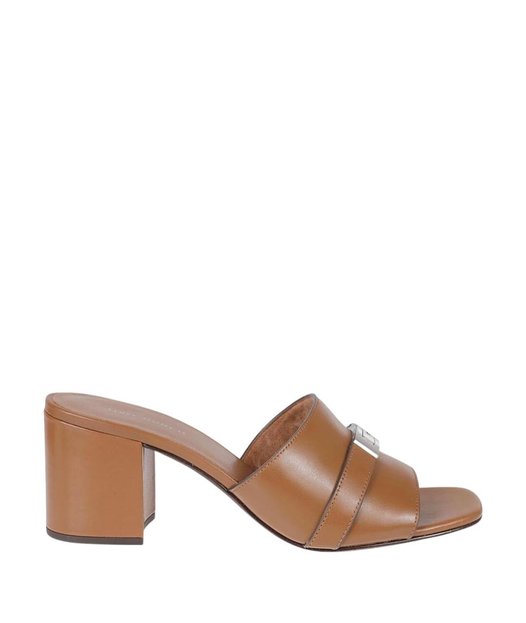 TORY BURCH Коричневые кожаные мюли, фото 1