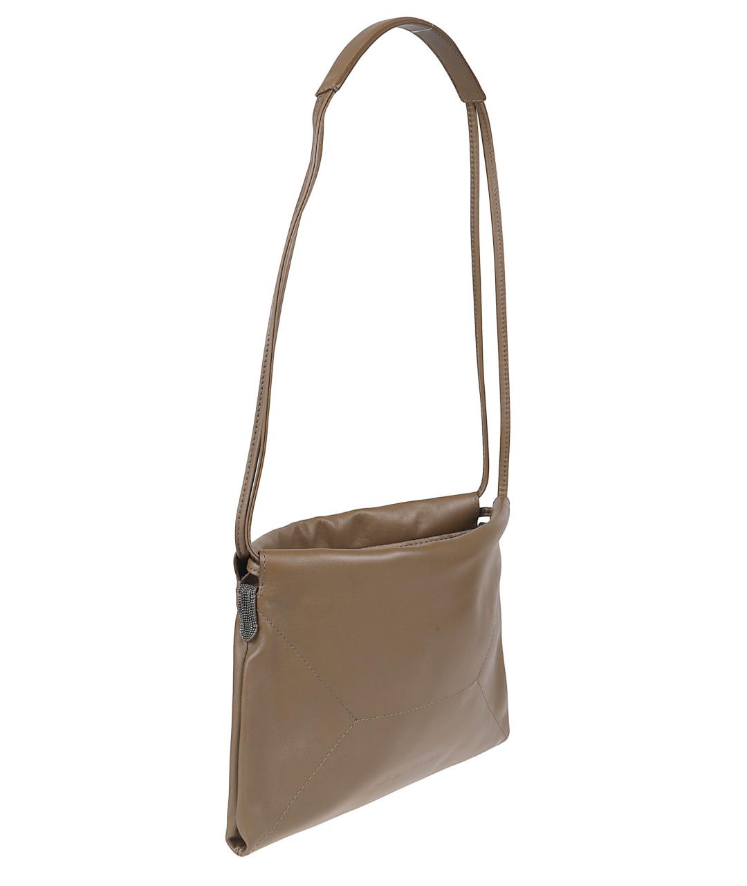 BRUNELLO CUCINELLI Бежевая кожаная сумка через плечо, фото 3