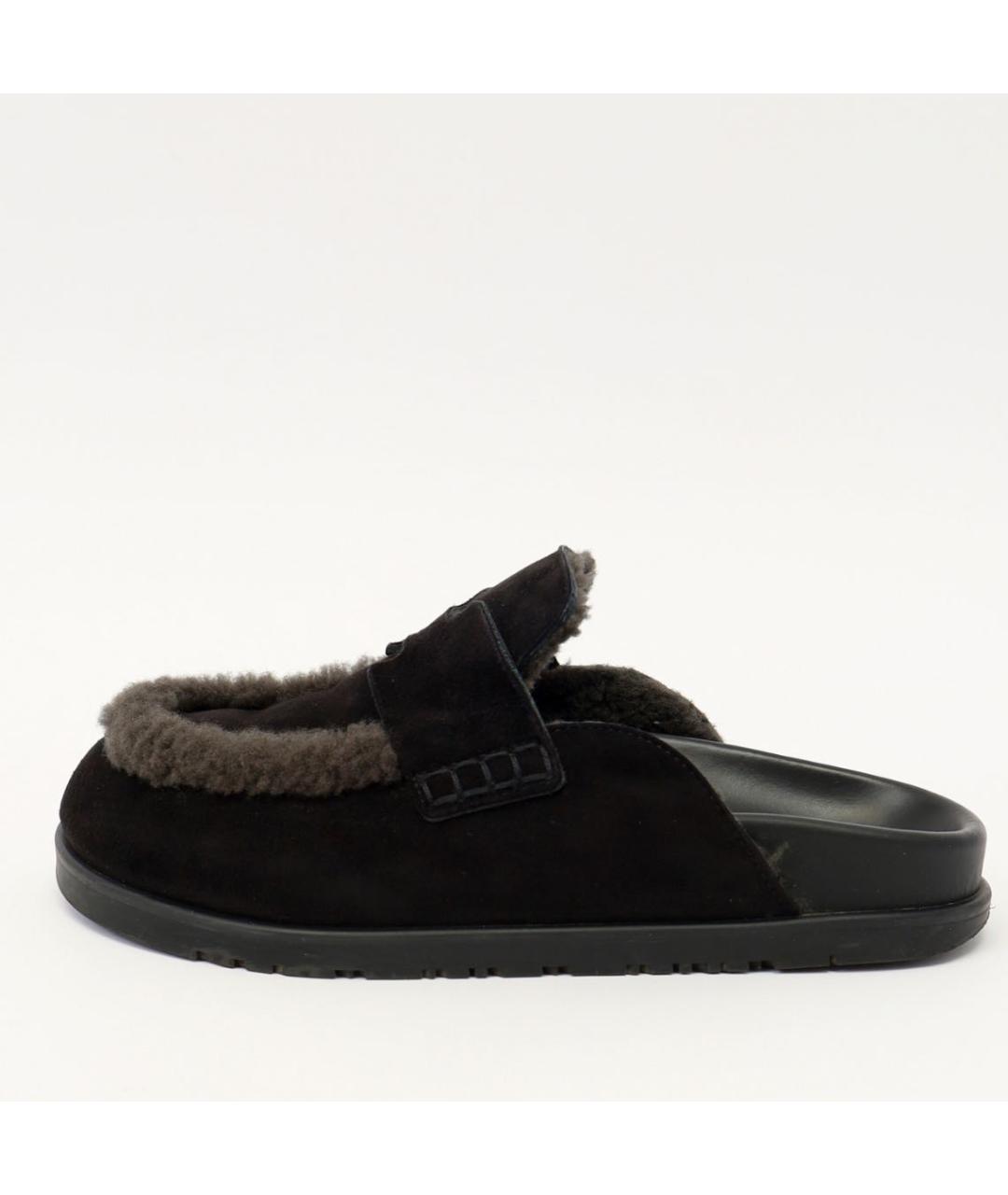HERMES Черные замшевые мюли, фото 2