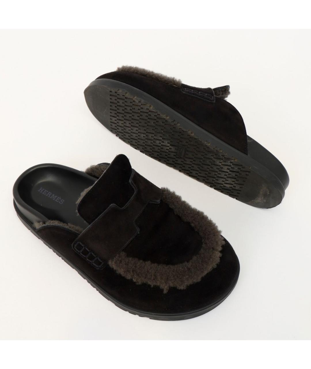 HERMES Черные замшевые мюли, фото 6