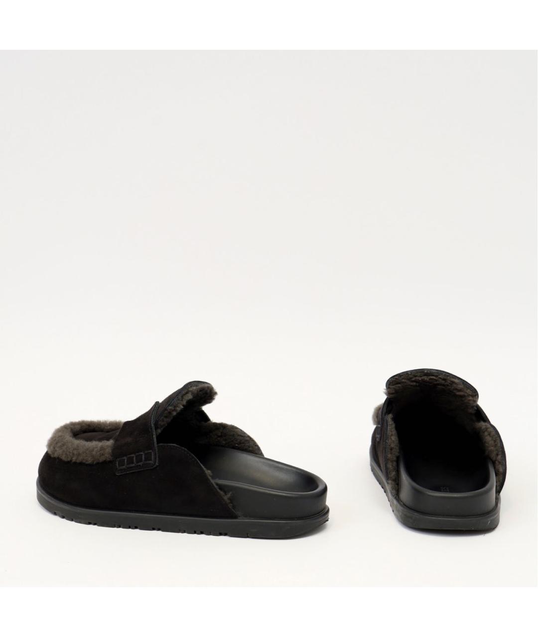 HERMES Черные замшевые мюли, фото 4