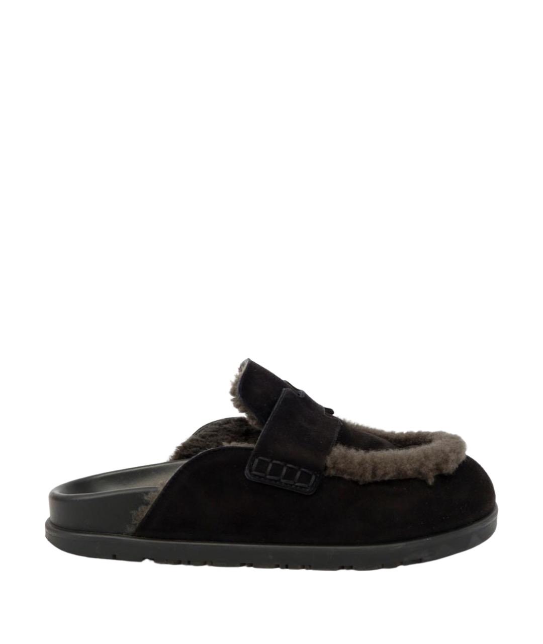 HERMES Черные замшевые мюли, фото 1