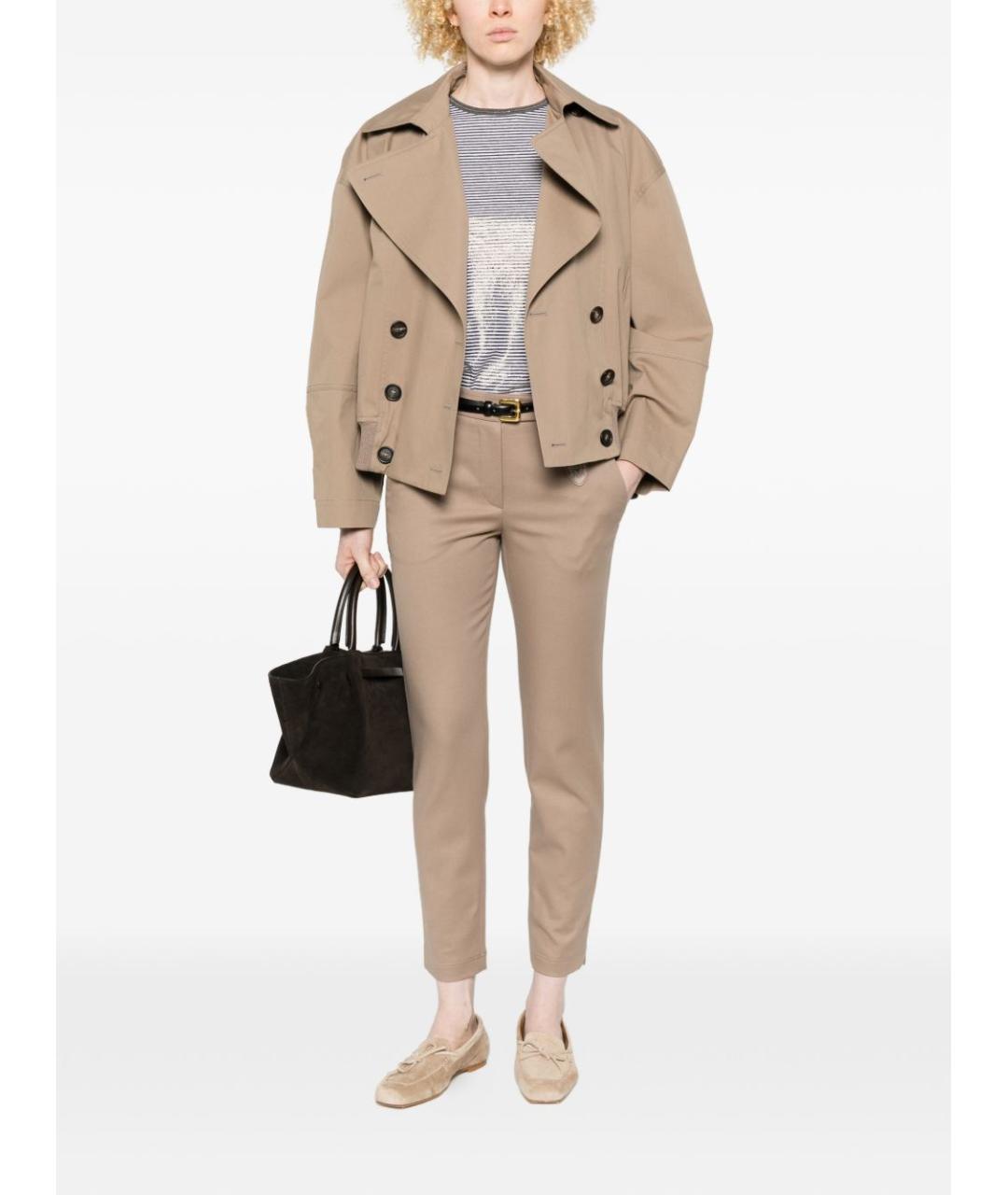 BRUNELLO CUCINELLI Бежевые хлопко-эластановые прямые брюки, фото 2