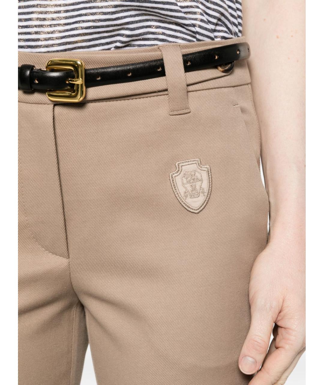 BRUNELLO CUCINELLI Бежевые хлопко-эластановые прямые брюки, фото 5