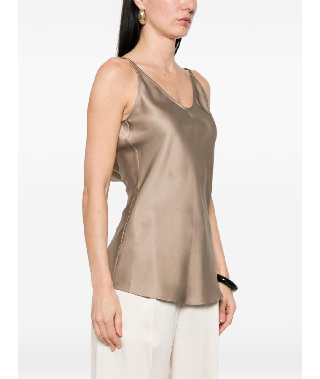 BRUNELLO CUCINELLI Бежевая шелковая майка, фото 5