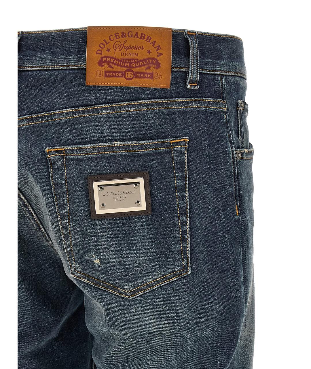 DOLCE&GABBANA Синие хлопковые прямые джинсы, фото 4