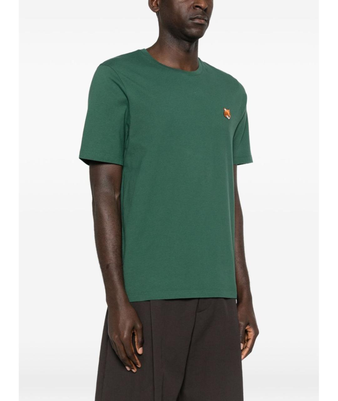 MAISON KITSUNE Зеленая хлопковая футболка, фото 4