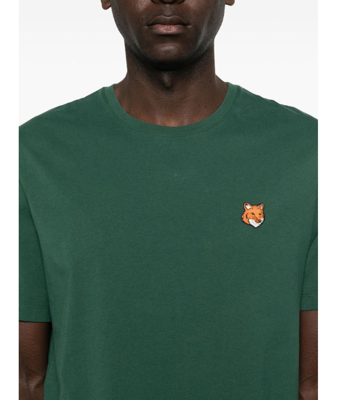 MAISON KITSUNE Зеленая хлопковая футболка, фото 2