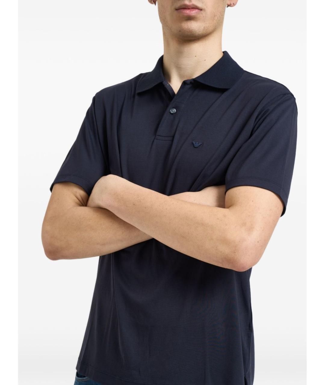 EMPORIO ARMANI Темно-синее поло с коротким рукавом, фото 4