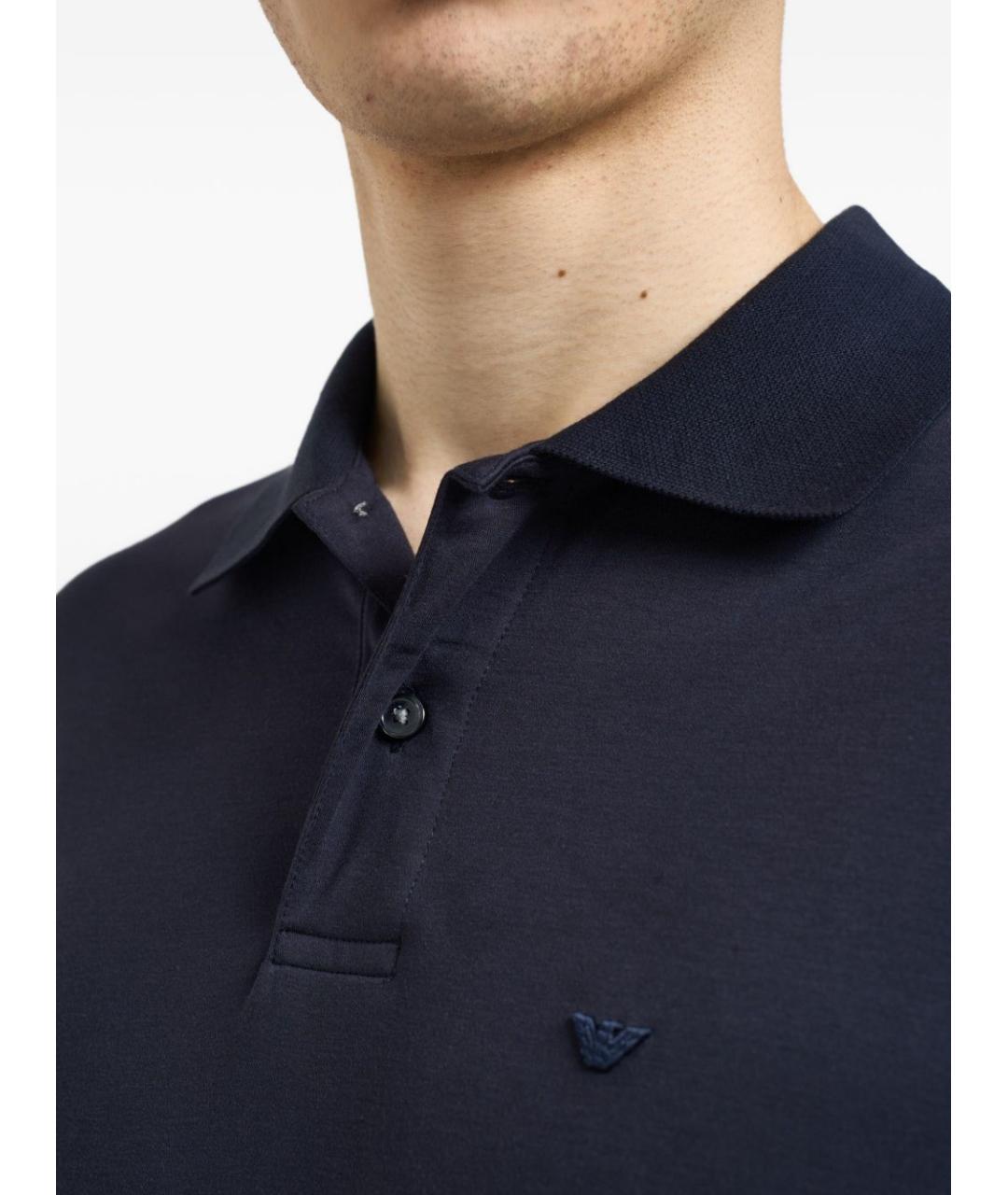 EMPORIO ARMANI Темно-синее поло с коротким рукавом, фото 2