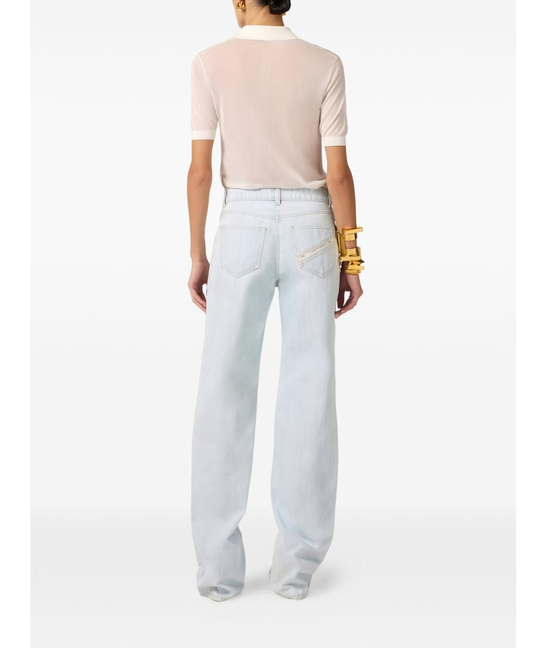 ELISABETTA FRANCHI Голубые хлопковые прямые джинсы, фото 4