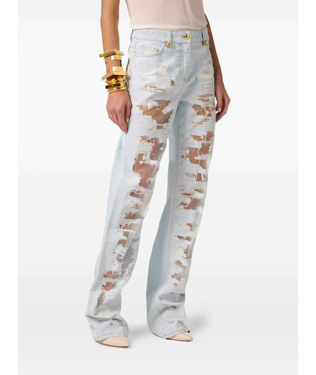 ELISABETTA FRANCHI Голубые хлопковые прямые джинсы, фото 2