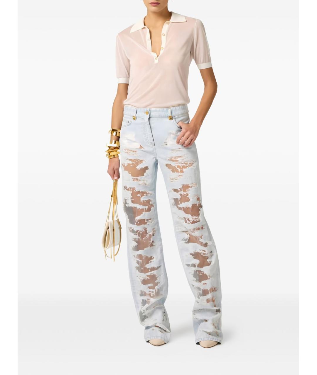 ELISABETTA FRANCHI Голубые хлопковые прямые джинсы, фото 3