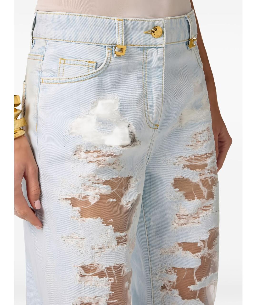 ELISABETTA FRANCHI Голубые хлопковые прямые джинсы, фото 5