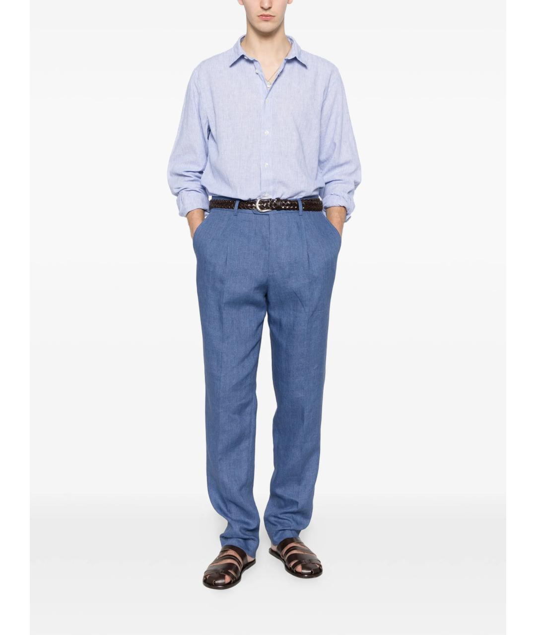 WOOLRICH Голубая льняная кэжуал рубашка, фото 2