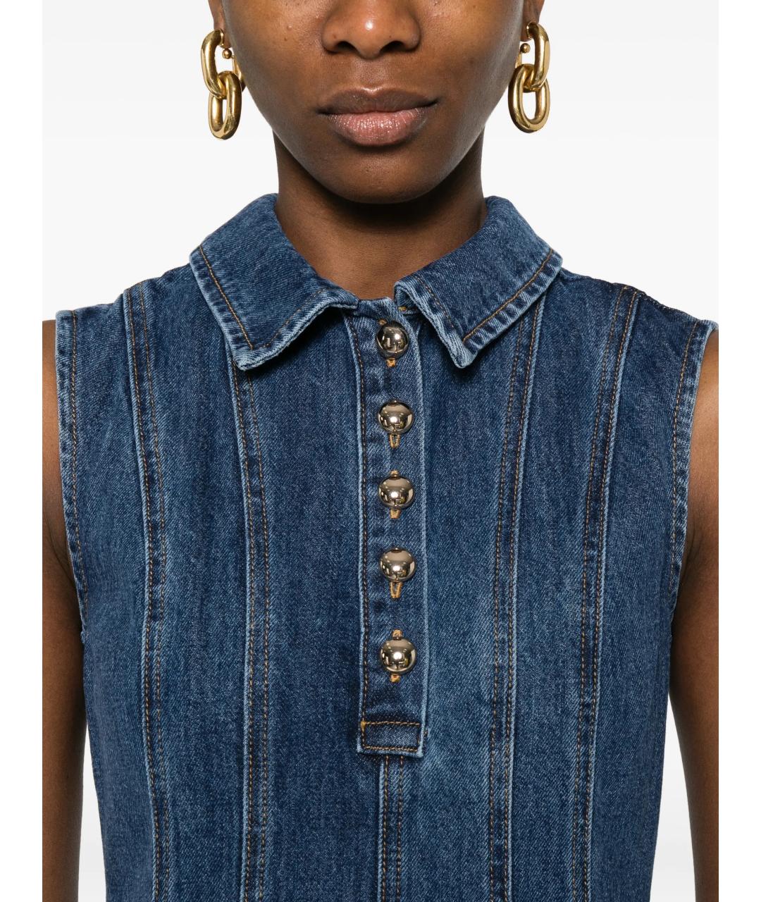 SELF-PORTRAIT Синее хлопковое повседневное платье, фото 5