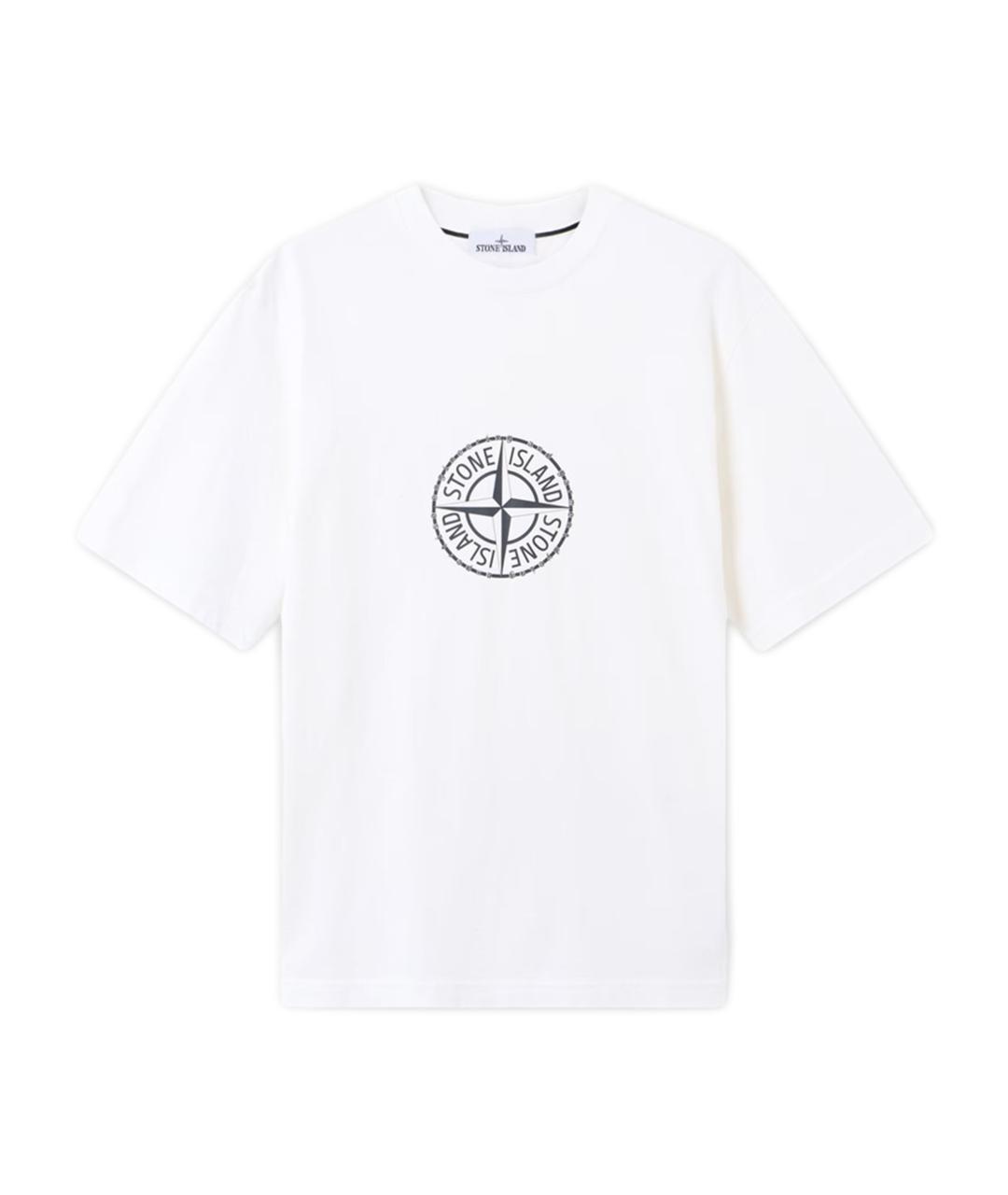 STONE ISLAND Белая хлопковая футболка, фото 1