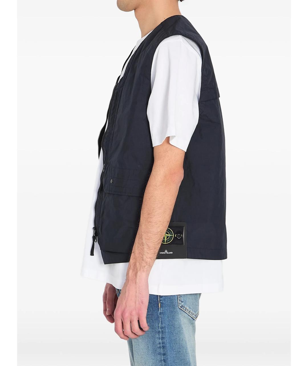 STONE ISLAND Темно-синий полиэстеровый жилет, фото 4