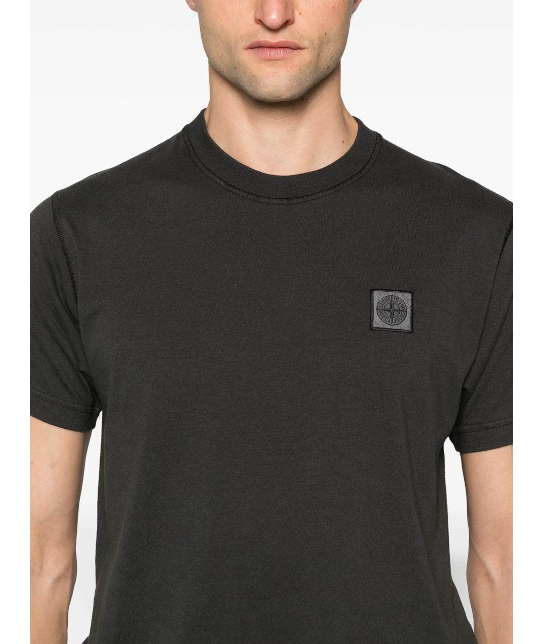 STONE ISLAND Серая хлопковая футболка, фото 4