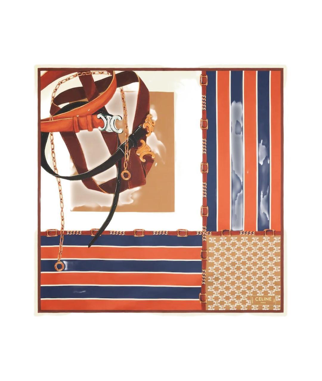 CELINE Коричневый шелковый шарф, фото 3