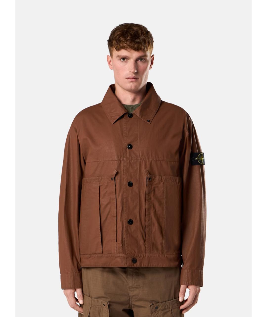 STONE ISLAND Коричневая хлопковая куртка, фото 3