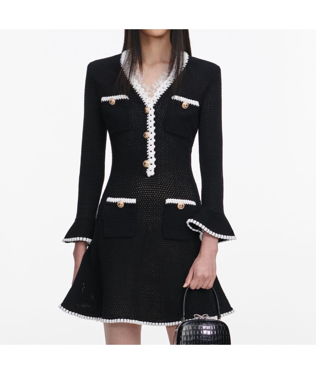 SELF-PORTRAIT Черное хлопковое повседневное платье, фото 4