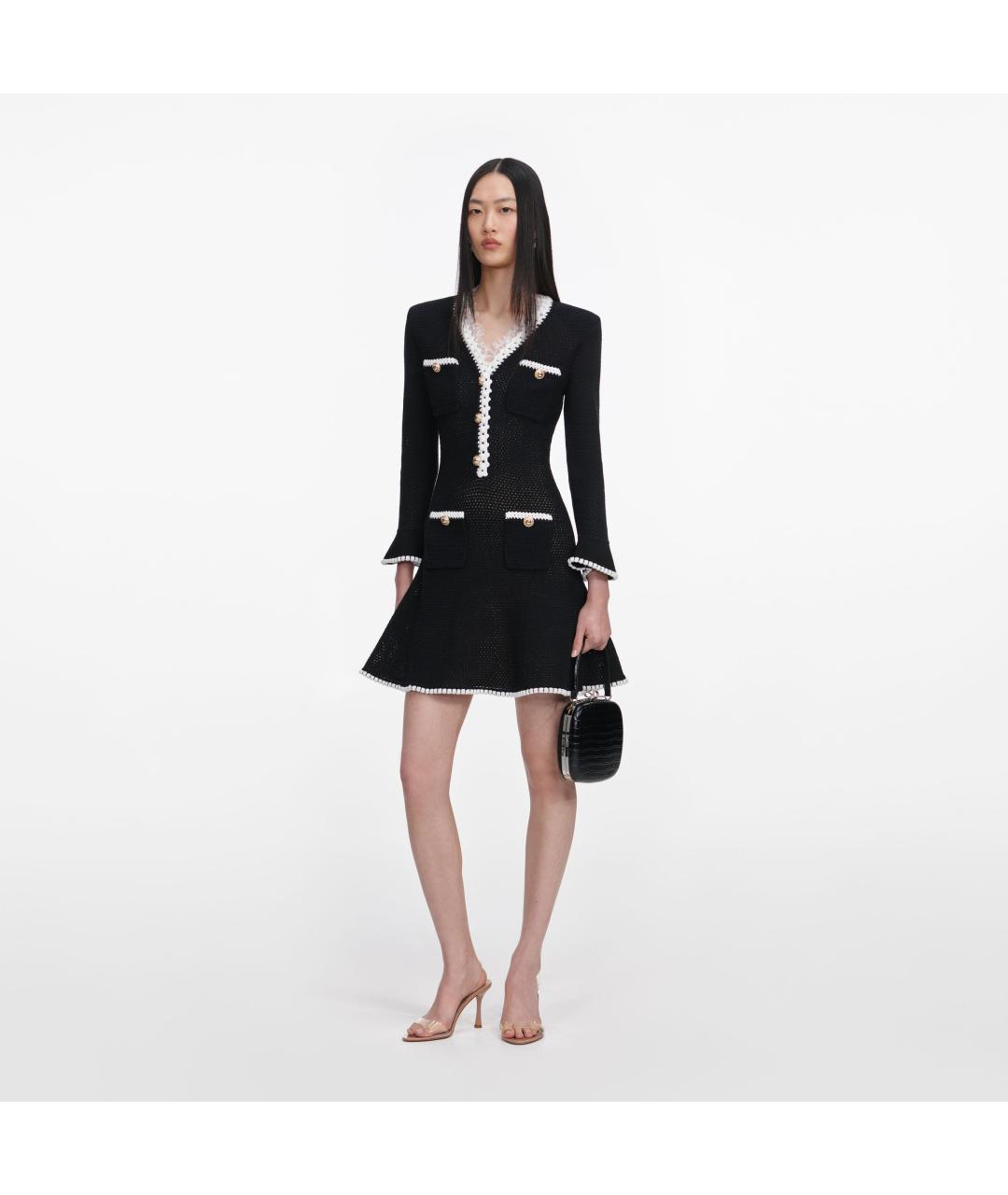 SELF-PORTRAIT Черное хлопковое повседневное платье, фото 2