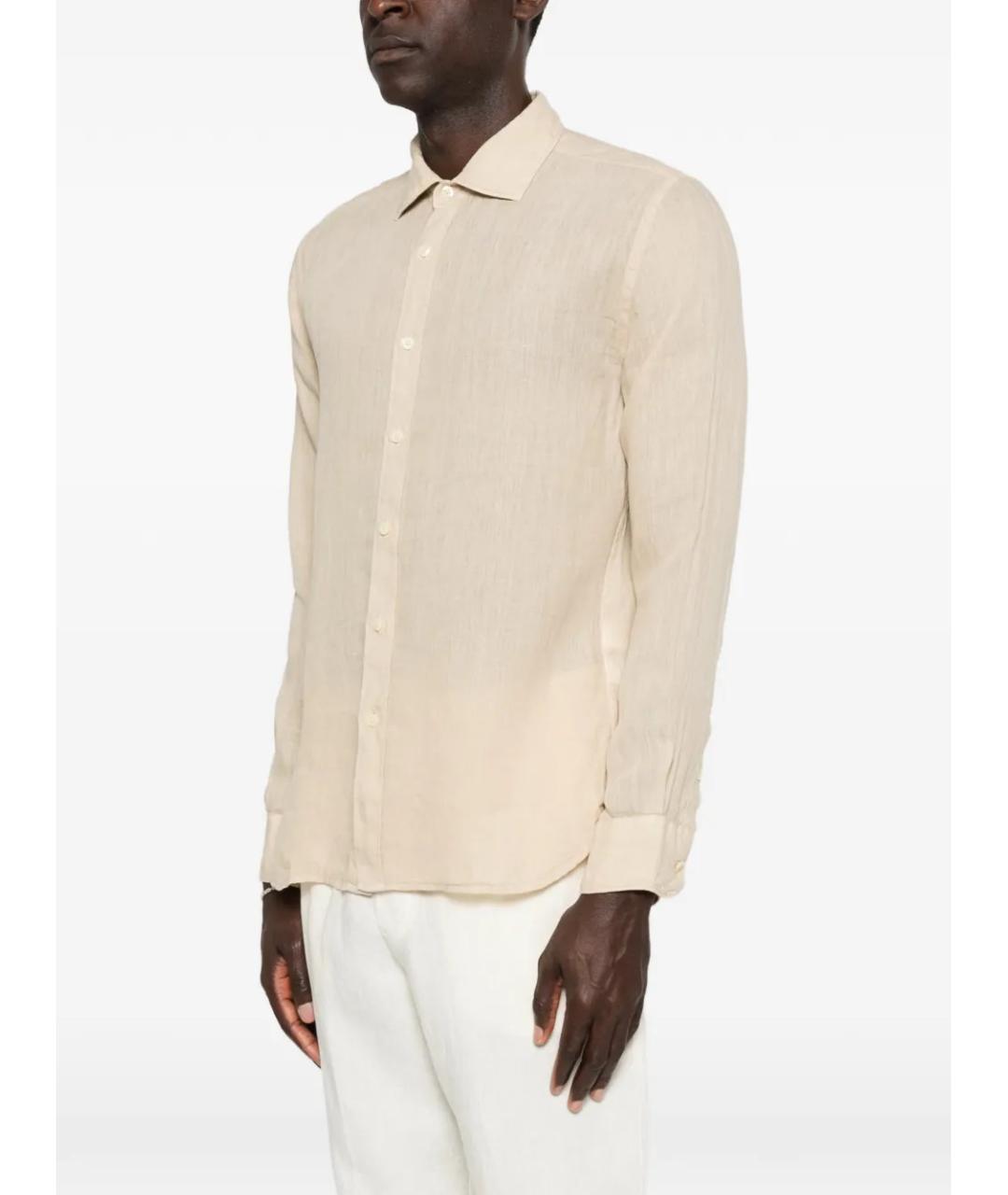 120% LINO Бежевая льняная кэжуал рубашка, фото 3