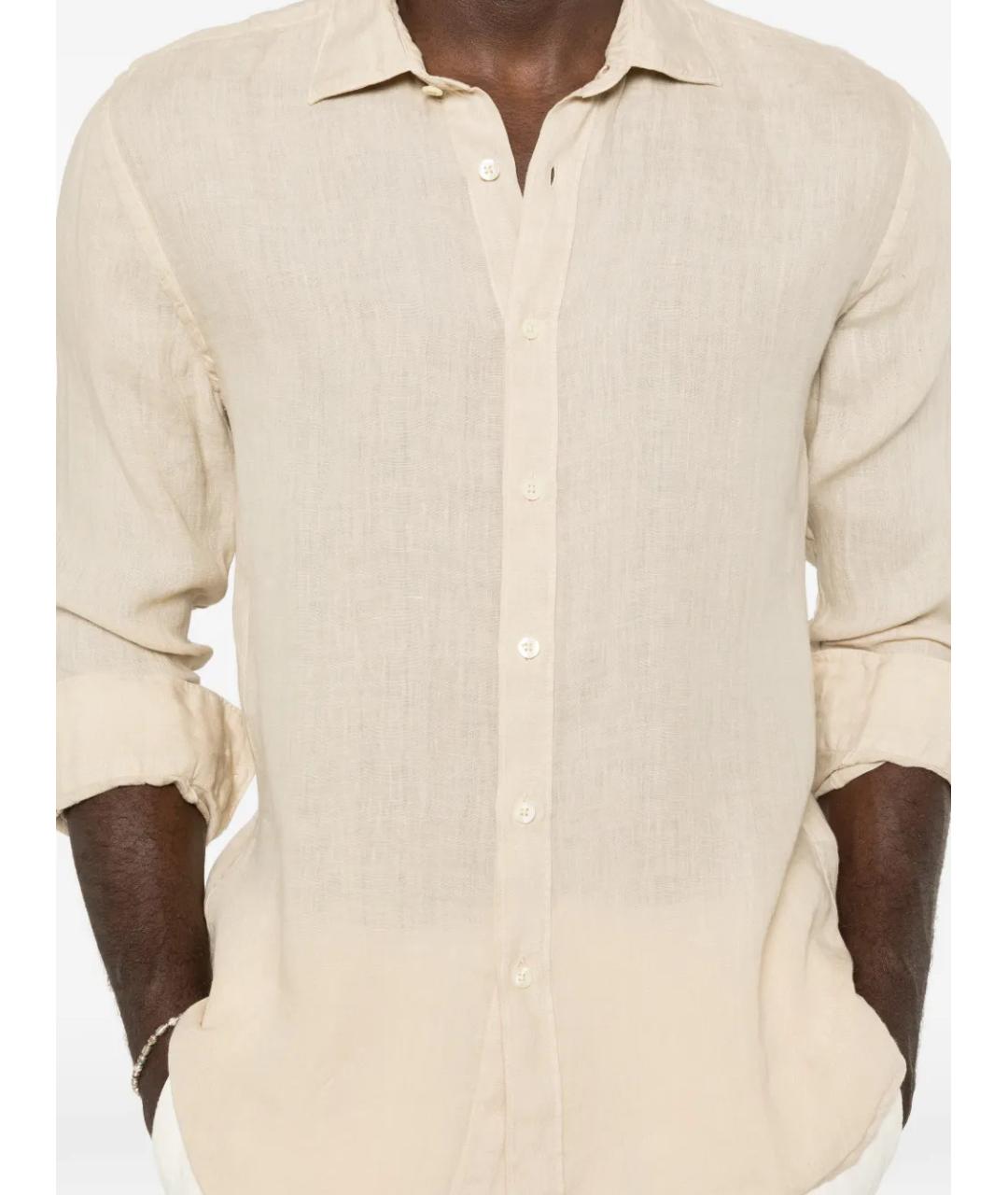 120% LINO Бежевая льняная кэжуал рубашка, фото 5