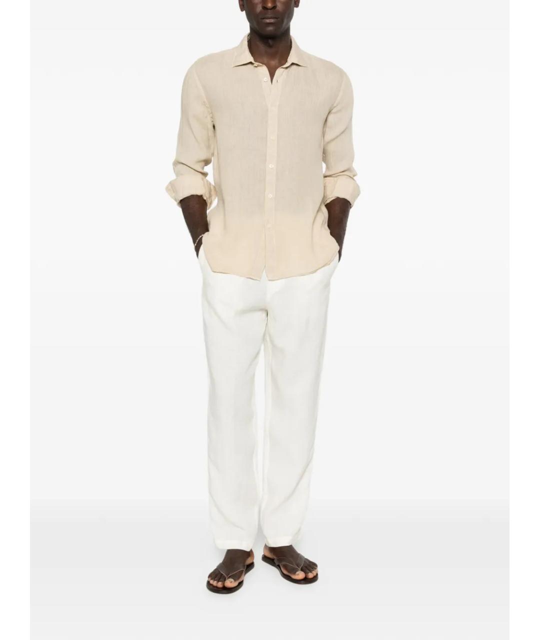 120% LINO Бежевая льняная кэжуал рубашка, фото 2